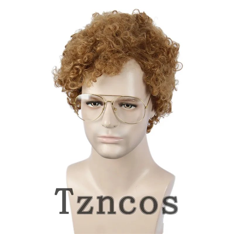 Tzncos Napoleon Cosplay Wigs Brown Curly Wig with Glasses Heat Resistant Synthetic Hair Dynamite