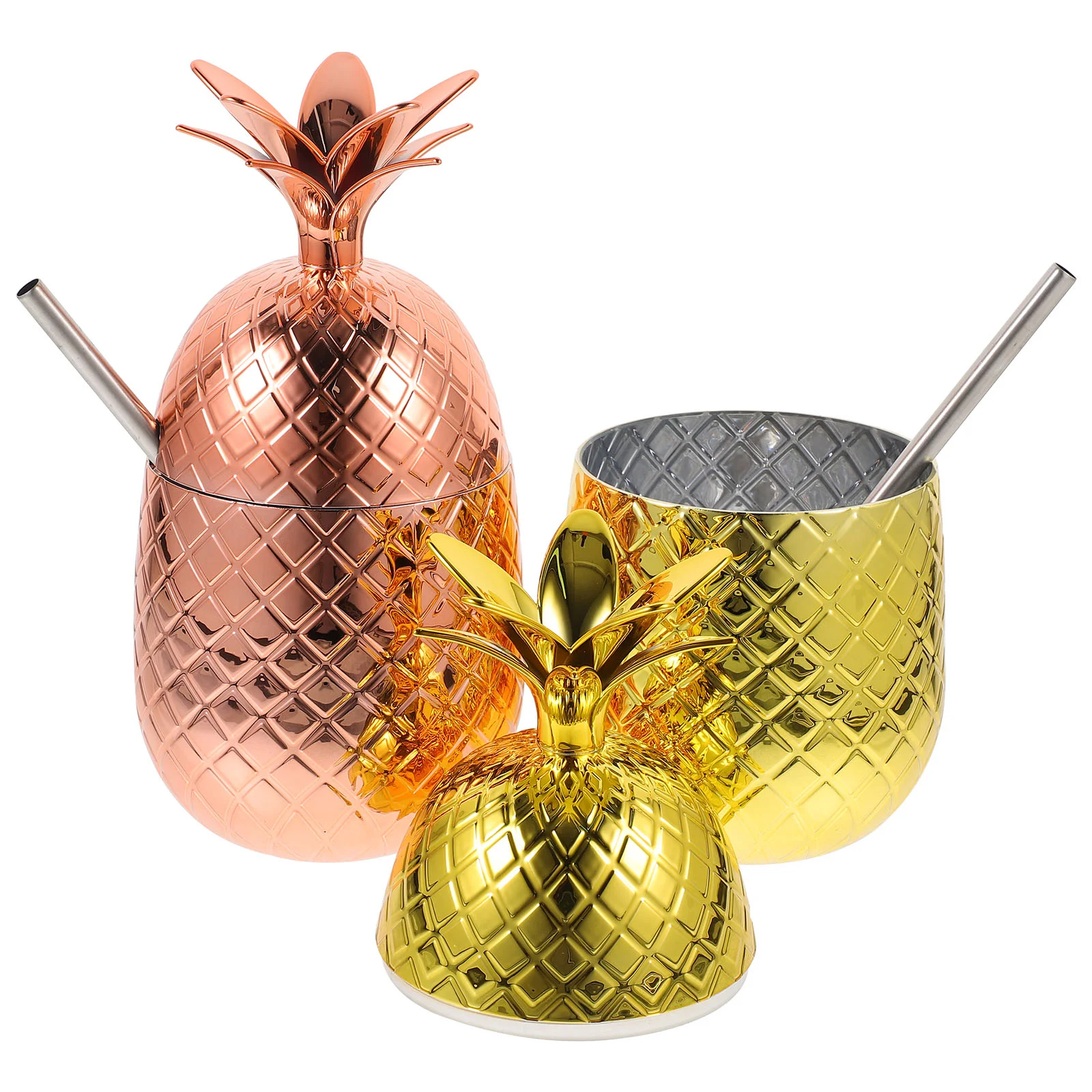 

2 Sets Pineapple Sippy Cup Serving Utensils with Straw Glasses for Cocktails Summer Body Drinking Banquet Beverage Bar