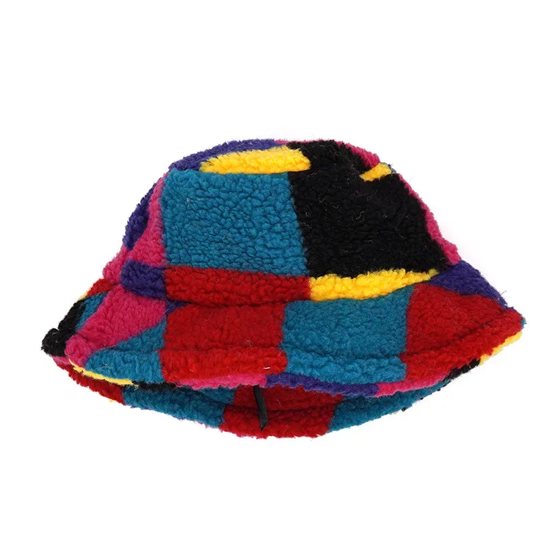 2024New Winter Eimer-Hüte Flauschigen Fell Männer Frauen Panama Hut Mode Warme Fischer Kappe Brief Regenbogen Hahnentritt Leopard gedruckt – Detail 12