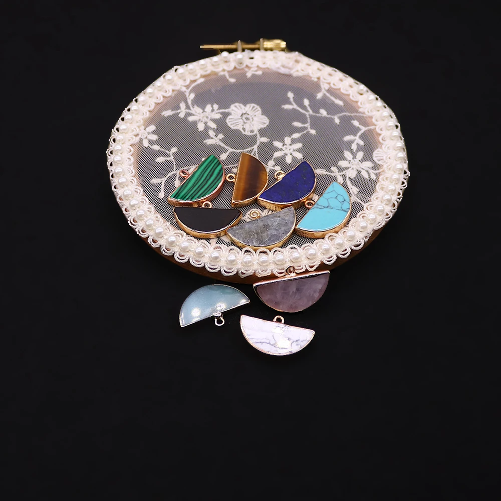 26x17mm Single Hole Semicircle Natural Lapis Lazuli Tiger Eye Stone Agate Charms DIY Necklace and Earring Jewelry Accessories