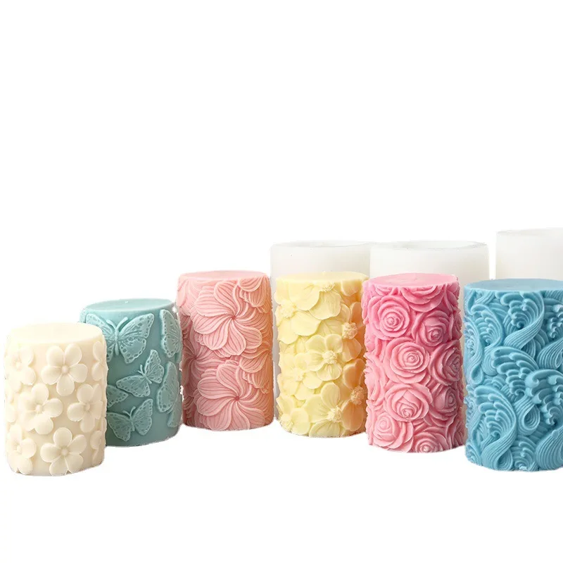 DIY Candle Mold Embossed Pillar Candle Mold Wave Flower Butterfly Pillar Homemade Aromatherapy Mold Home Decoration