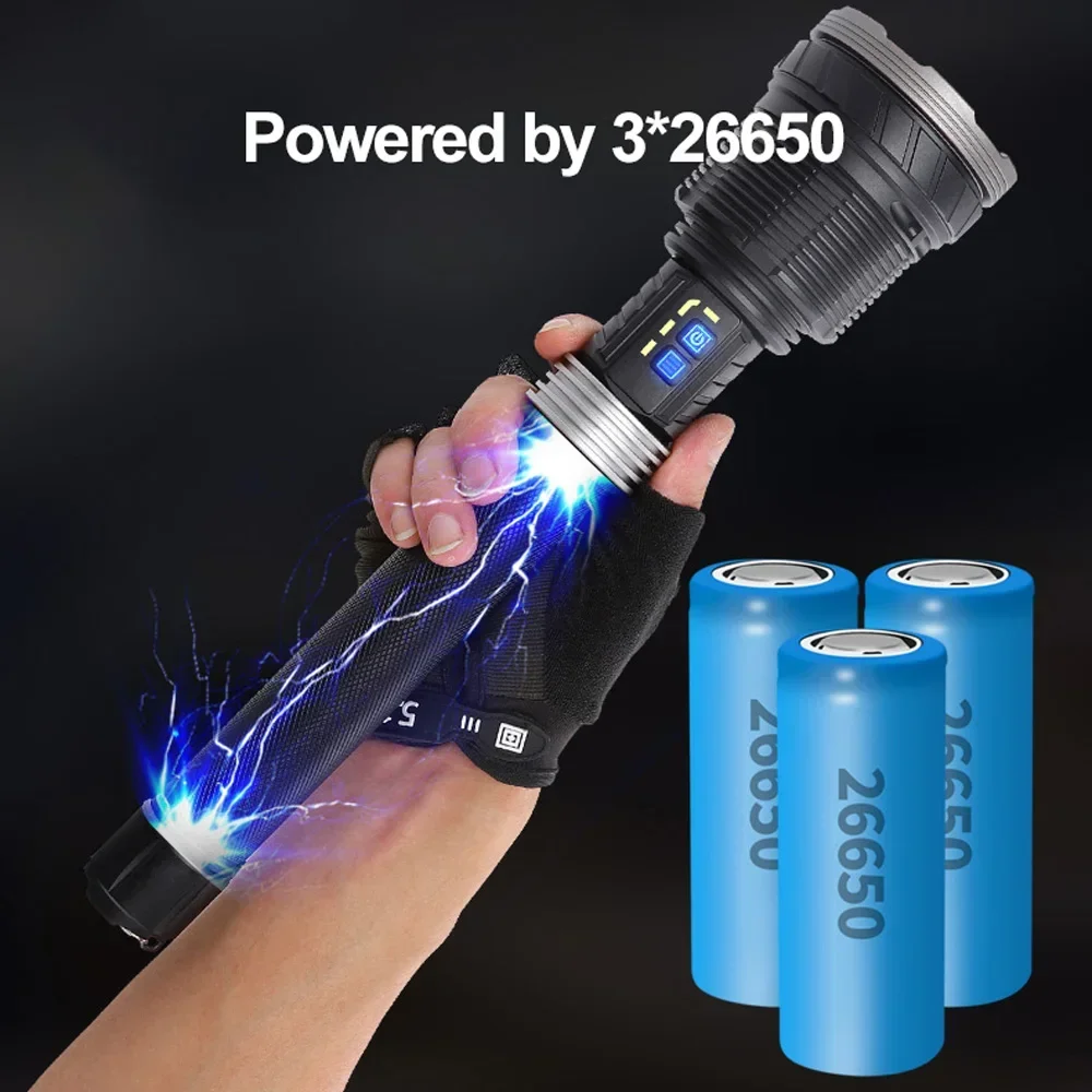 XHP360 36-core Wick Military-Grade Super High Power LED Flashlight Zoom Waterproof Rechargeable Flashlight with Safety Hammer