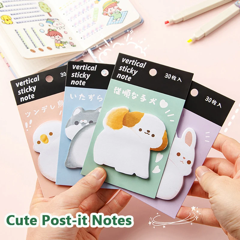30 fogli Cartoon Cute Cat Dog Rabbit Bird Sticky Notes adesivi addensati creativi alto valore facciale N Times adesivi cancelleria