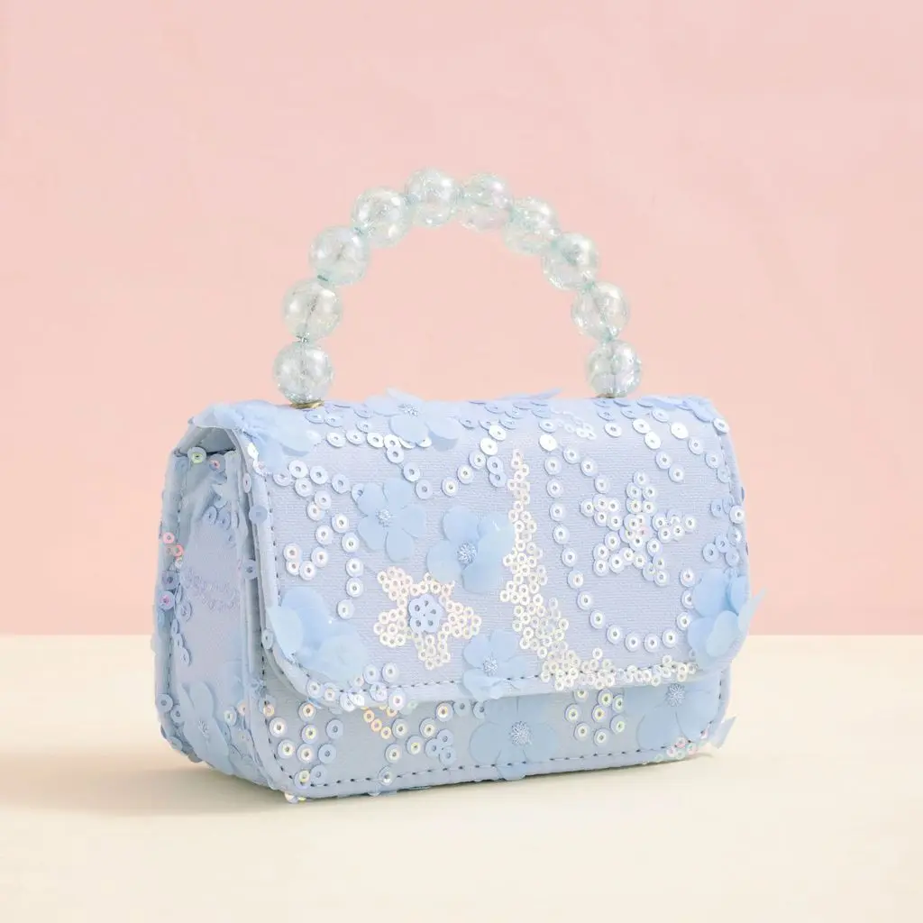 Cute Girls Handbag Beaded Handle 3D Flower Sequin Children Mini Bag Birthday Gift 2026 - view 6