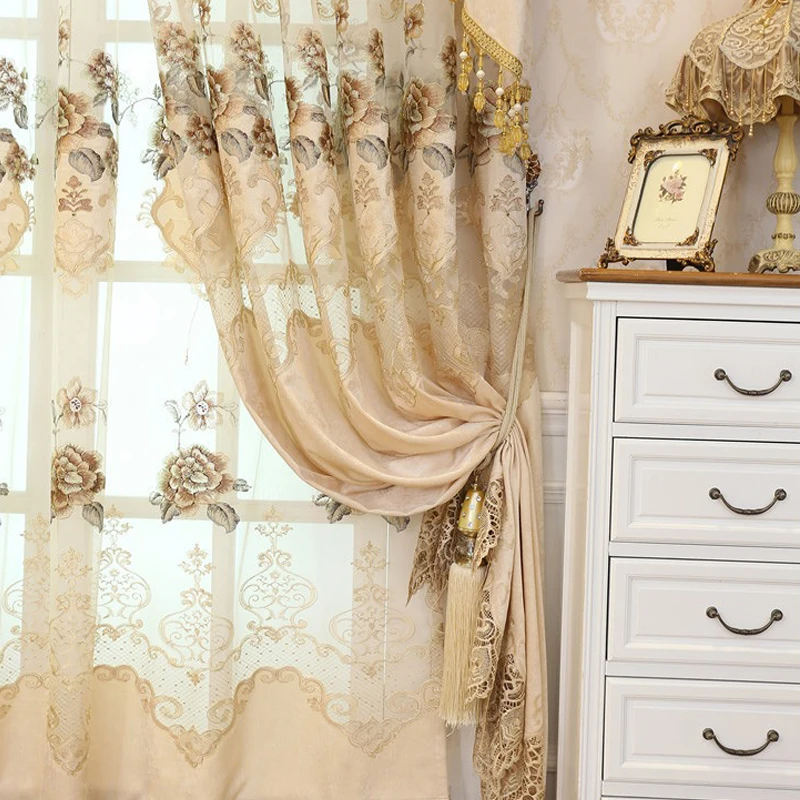 

2 Panels French Lace Embroidery Sheer Curtains, Light Filtering Floral Window Drapes, Vintage Cream Eyelet Curtain for Living Room Bedroom Home Decor, Semi Transparent Light Curtain