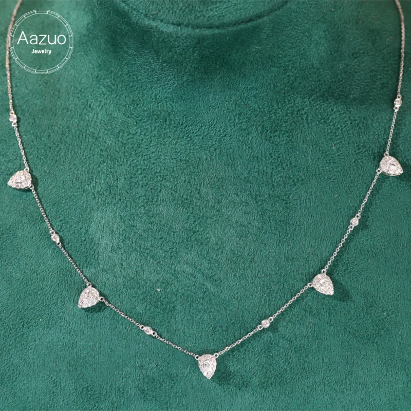 

Aazuo Fine jewelry 18K Pure White Gold Real Diamonds 0.90ct Babysbreath Necklace Gifted For Women High Class Banquet Party Au750