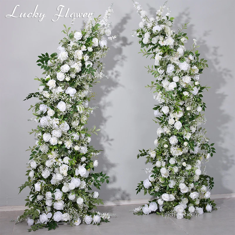 Baby breath Rose Greenery Horn Flower Row Wedding Arch Decoration Artificial Flower Row Backdrop Arrangement Party Floral Decor