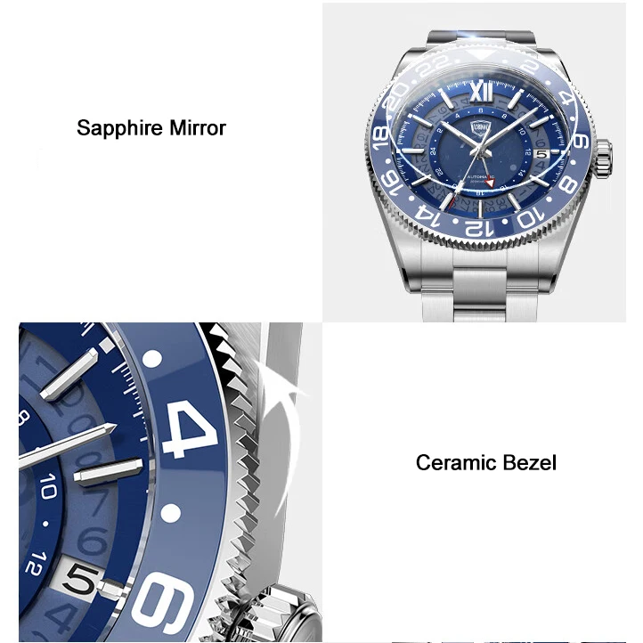 ローバイニー-メンズ自動腕時計,メカニカルリストバンド,発光c3,50m防水,サファイア,nh34,セラミックベゼル,40mm