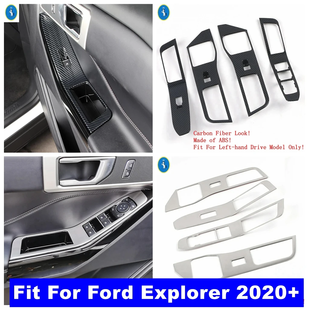 Auto Door Armrest Window Glass Lift Button Decor Cover Trim For Ford Explorer 2020 - 2023 Stainless Steel Interior Accessories