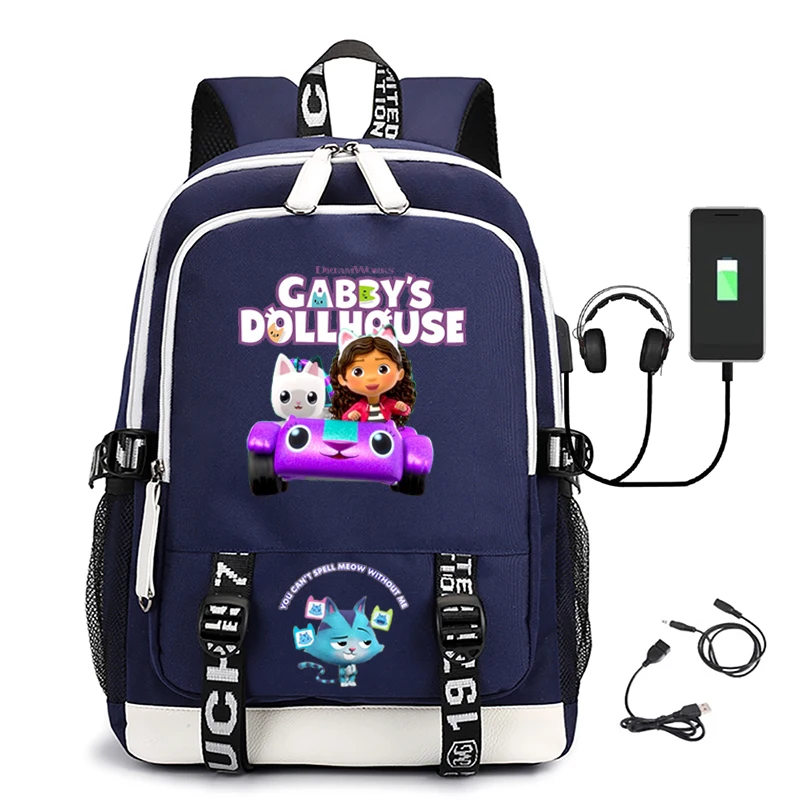 

Spot peripheral backpacks Teen cartoon Gabby's Dollhouse schoolbag large capacity USB computer bag