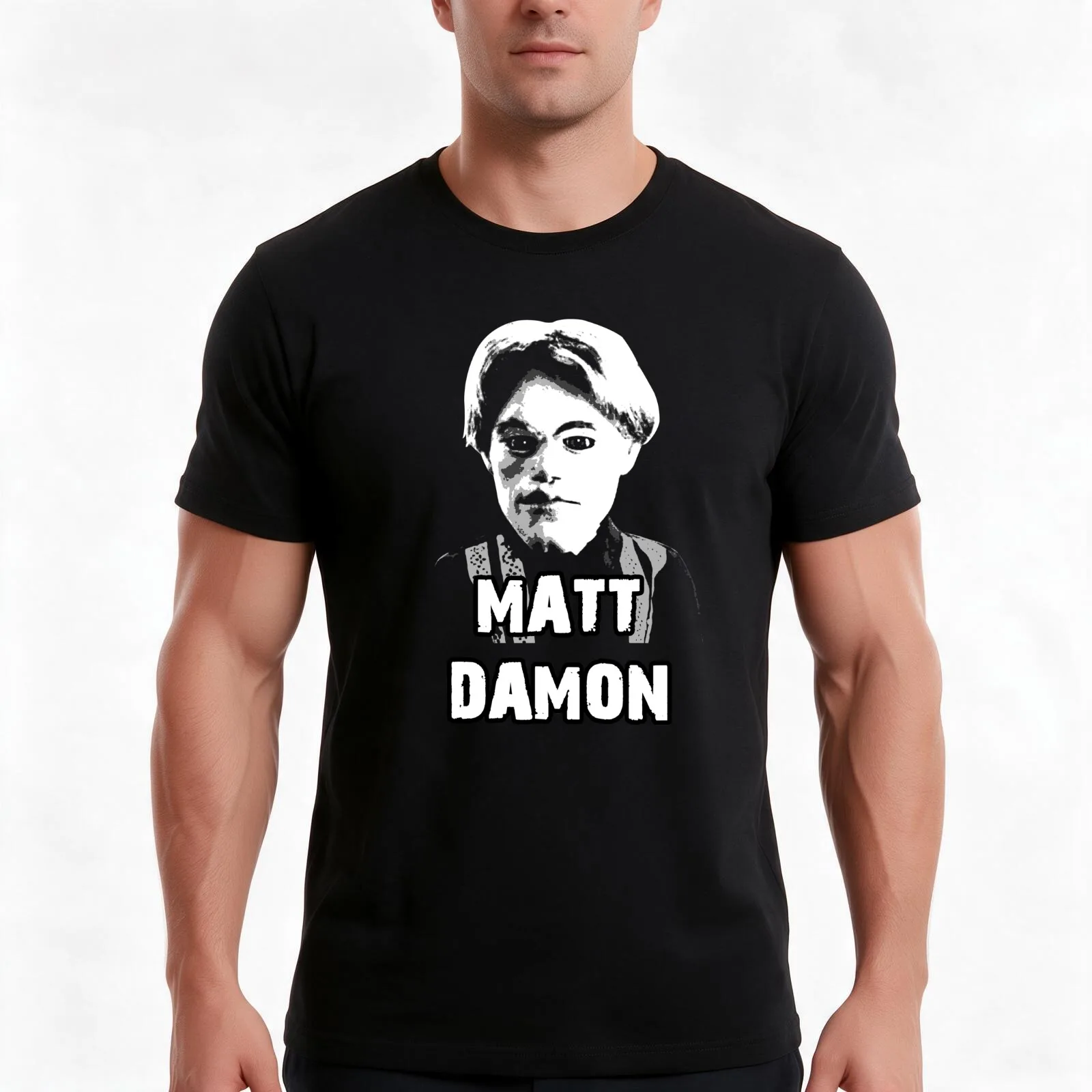 Matt Damon T-Shirt, Summer Casual Cotton Tee, Oversized Streetwear Tops, Vintage Graphic Print, Loose Fit Short Sleeve