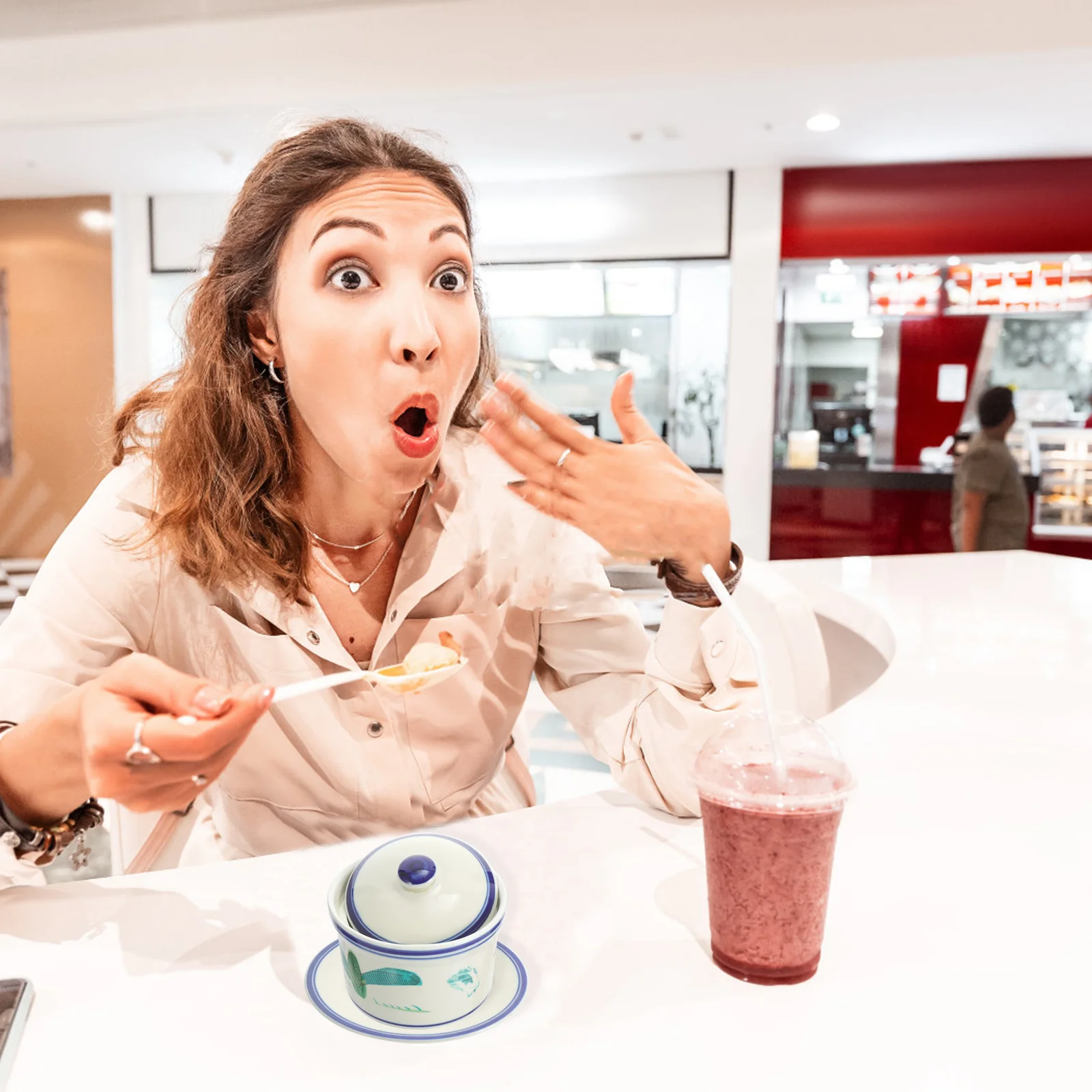 

1Set Ceramic Stew Pot White Delicate Multi-Use Fungus Soup Bird's Nest Easy Clean Light Weight Kitchen Camping