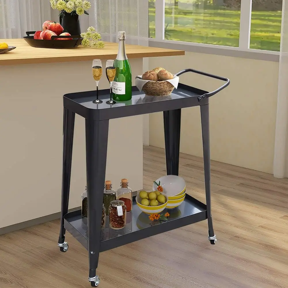 Abble 2-Tier Metal Frame Bar Cart Rolling Cart Utility Cart, Kitchen Cart Rolling Storage Trolley With Swivel Wheels For