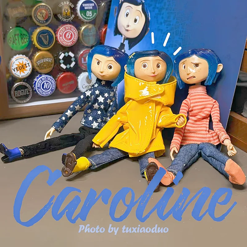

NECA Anime Coraline Doll Articulated Anime Figure Raincoat Sweater In Striped Shirt Toys LA Girl Decoration Model Bithday Gifts