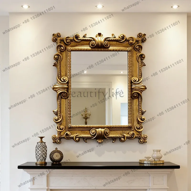American carved square makeup mirror retro home wall hanging bedroom vanity mirror