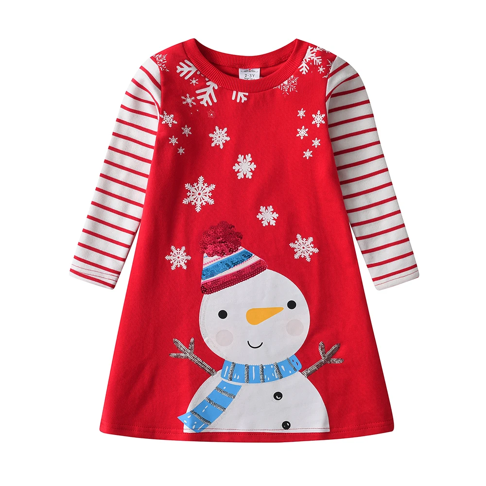 Dxton natal meninas vestidos listra manga longa inverno crianças vestido boneco de neve 2024 festa de ano novo algodão crianças trajes