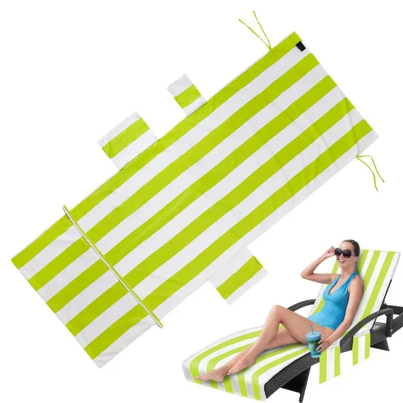 Beach Chair Towel Stripe Beach Chair Covers With 3 Pockets Giant Size Pool Chair Cover For Beach Outdoor Sunbathing Garden Hotel