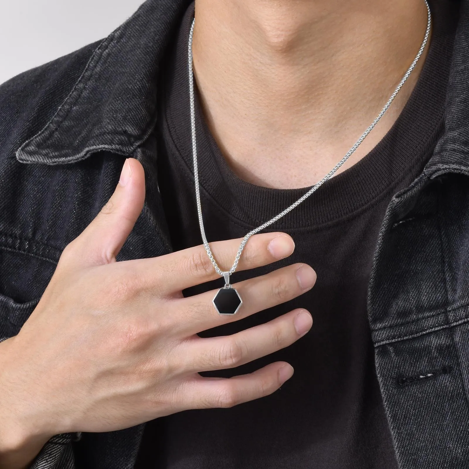 Simple Hexagon Necklaces for Men Boys,Waterproof Stainless Steel Geometric Pendant Collar, Black collar de hombres Jewelry - Image 2