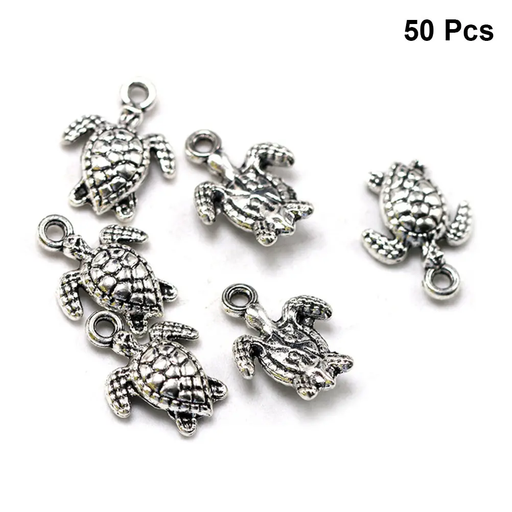 

50 шт. подвесок-шармов из сплава в виде морских черепах для изготовления ювелирных изделий своими руками: ожерелий, браслетов, серег, брелоков, украшений для ног, скрапбукинга, косплея, подарков