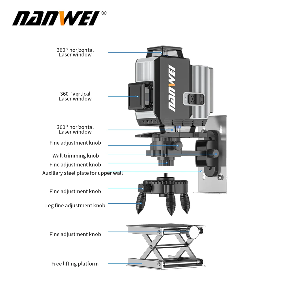 NANWEI  Electric Laser Level 12 Line 16 Line Green Light Wall Sticker High Precision Strong Light Thin Line