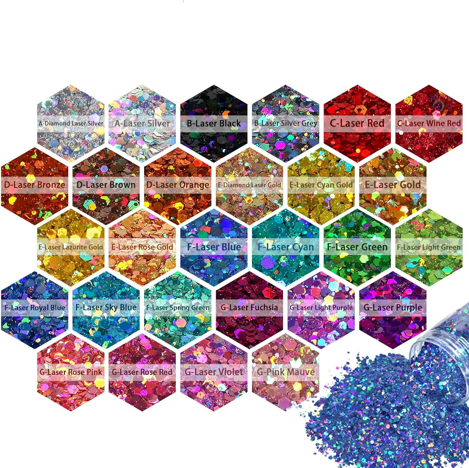 1 Flasche holografischer klobiger Glitzer, 80 g, Bastel-Glitzerpulver, gemischte, klobige, feine, schillernde Nagel-Pailletten für Nägel, Festival-Dekoration – Detail 1