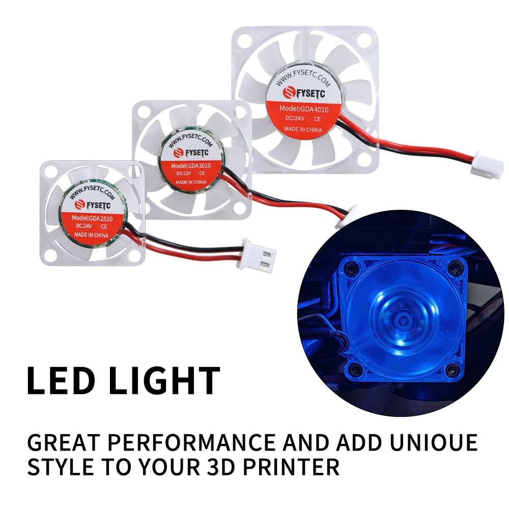 4010 3010 2510 Luminous Hydraulic Fan 12V/24V Luminous Quiet Cooling Fan for Voron Ender Prusa MK3 MK4S 3D Printers
