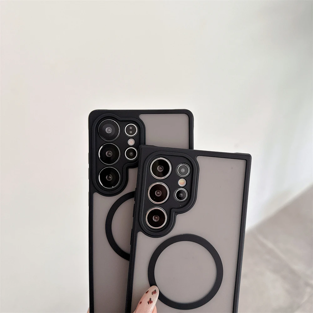 Frosted Magnetic Case For Samsung Galaxy S25 Edge S24 S23 S22 Ultra Plus FE A14 A15 A16 A05 For Magsafe Wireless Charge Cover