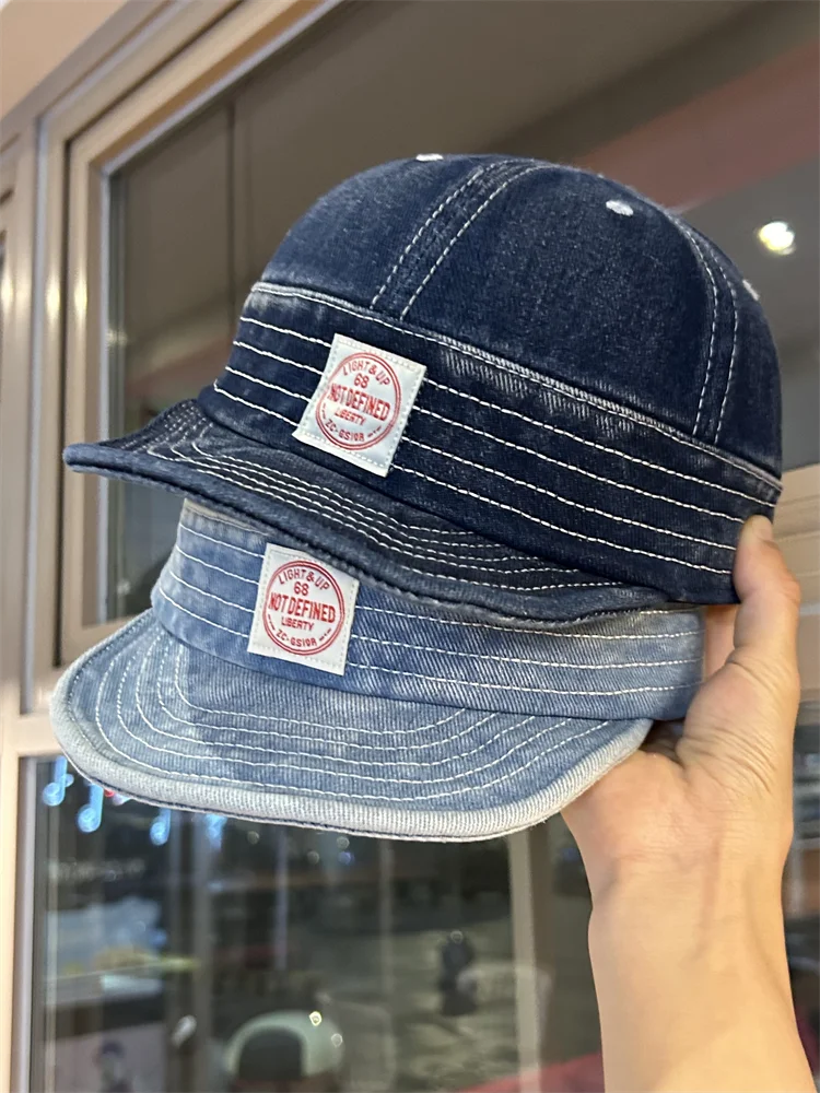 

Retro flat-brimmed denim cap men's and women's washed baseball cap versatile face small sunscreen visor