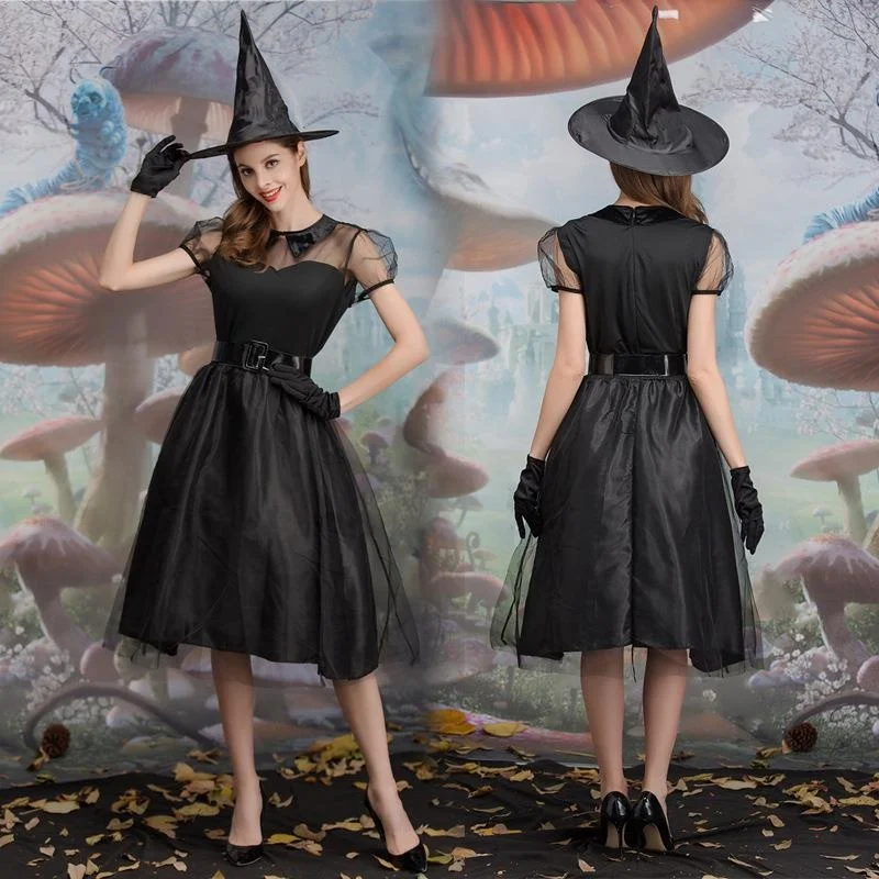 

Черная вуаль, костюм ведьмы на Хэллоуин, гардероб, женский модный сценический наряд, традиционная китайская этническая одежда