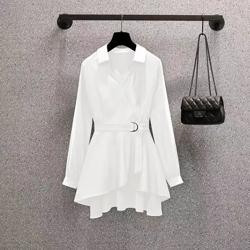 2025 nouvelle grande taille femmes chemise mode coupe ajustée boutonné Blouse printemps tunique décontractée haut robe fille manteau