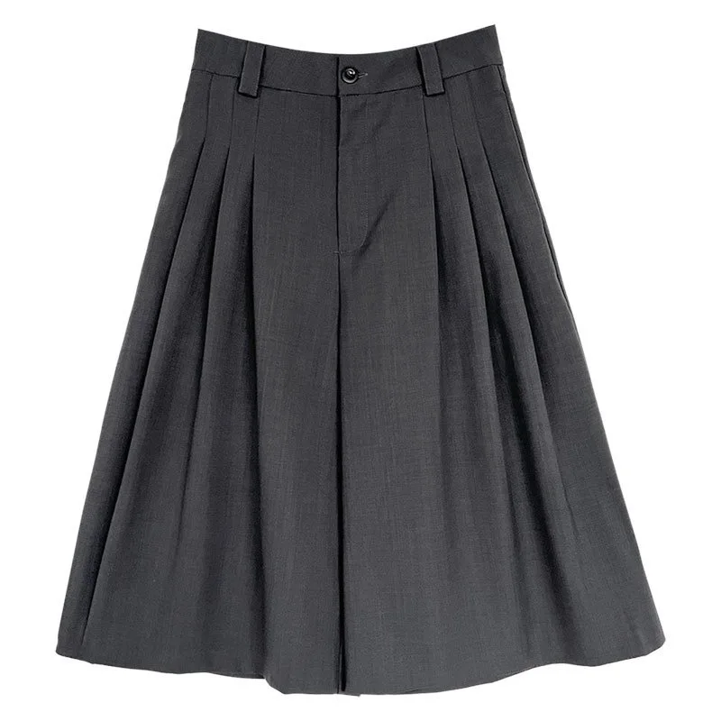 Japanese Leisure Suit Cropped Shorts Women's Summer New Commuter Pleated Loose Wide-leg Straight Pants
