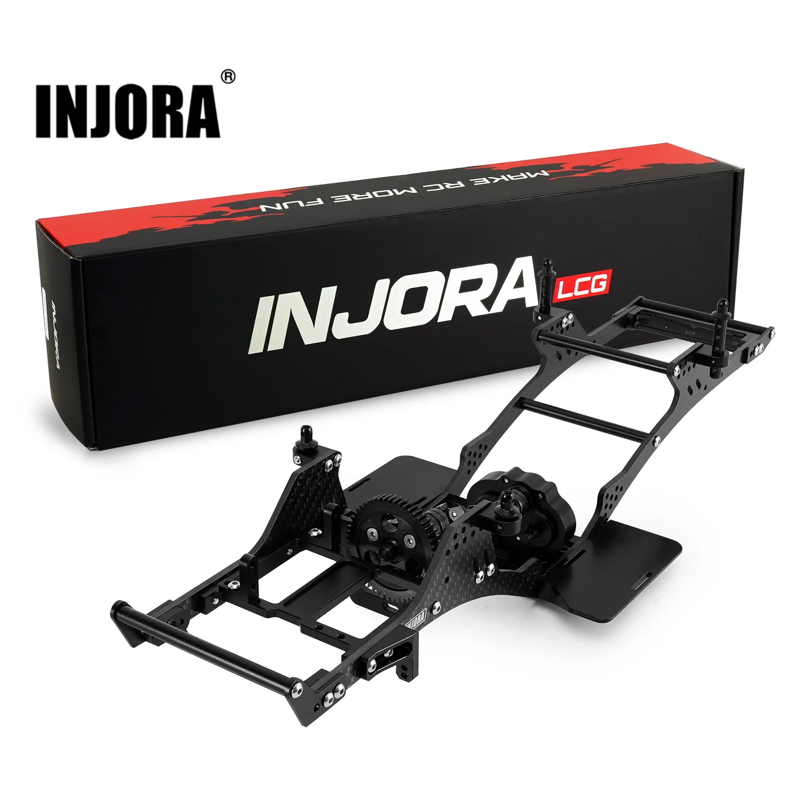 INJORA Front Mounted Transmission LCG Carbon Fiber Chassis Kit for 1/10 RC Crawlers (INC-10F)