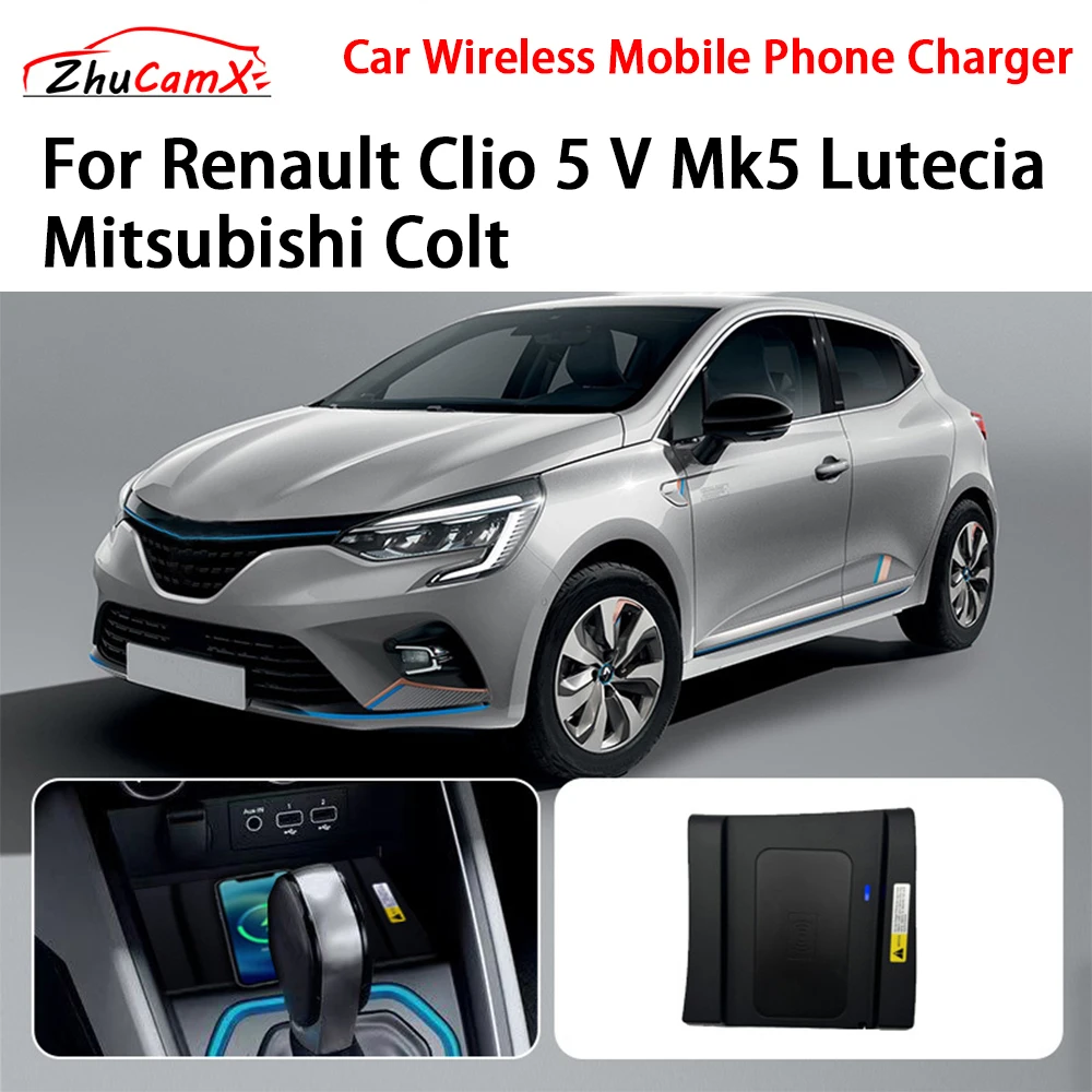 Car Wireless Mobile Phone Charger Center Console Storage QI 18W iPhone for Renault Clio 5 V Mk5 Lutecia Mitsubishi Colt