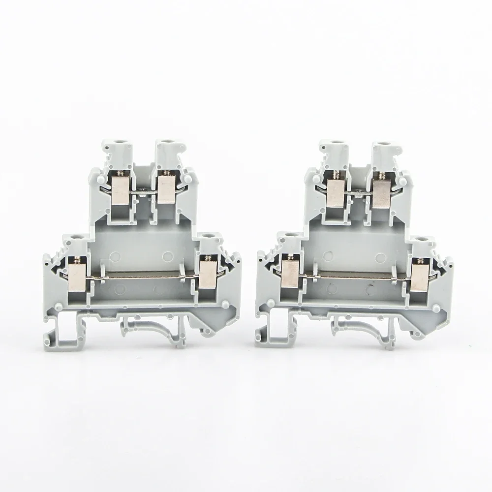 UKK-3 Din Rail Terminal Block 50Pcs Din Rail Mount Screw Connection Electrical Double Levels Wire Conductor Distribution Block