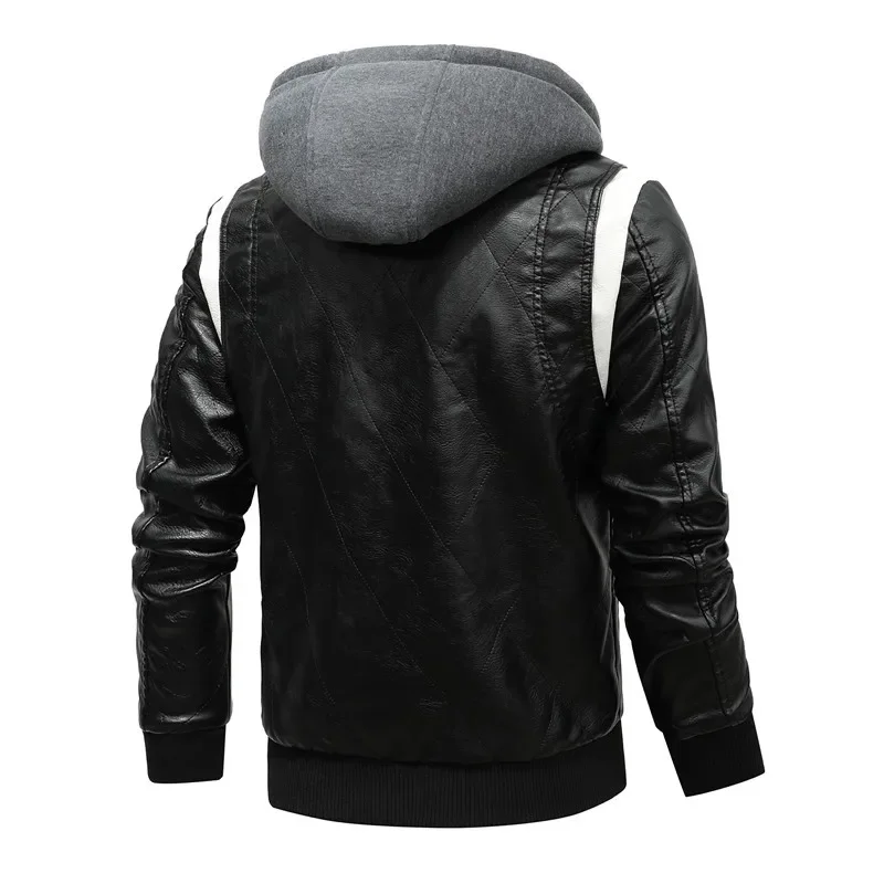 Autumn Winter Leather Jacket Men PU Leather Hooded Coats Motorcycle Mens Bomber Jacket Man Biker Rider Male Leather Jacket  New