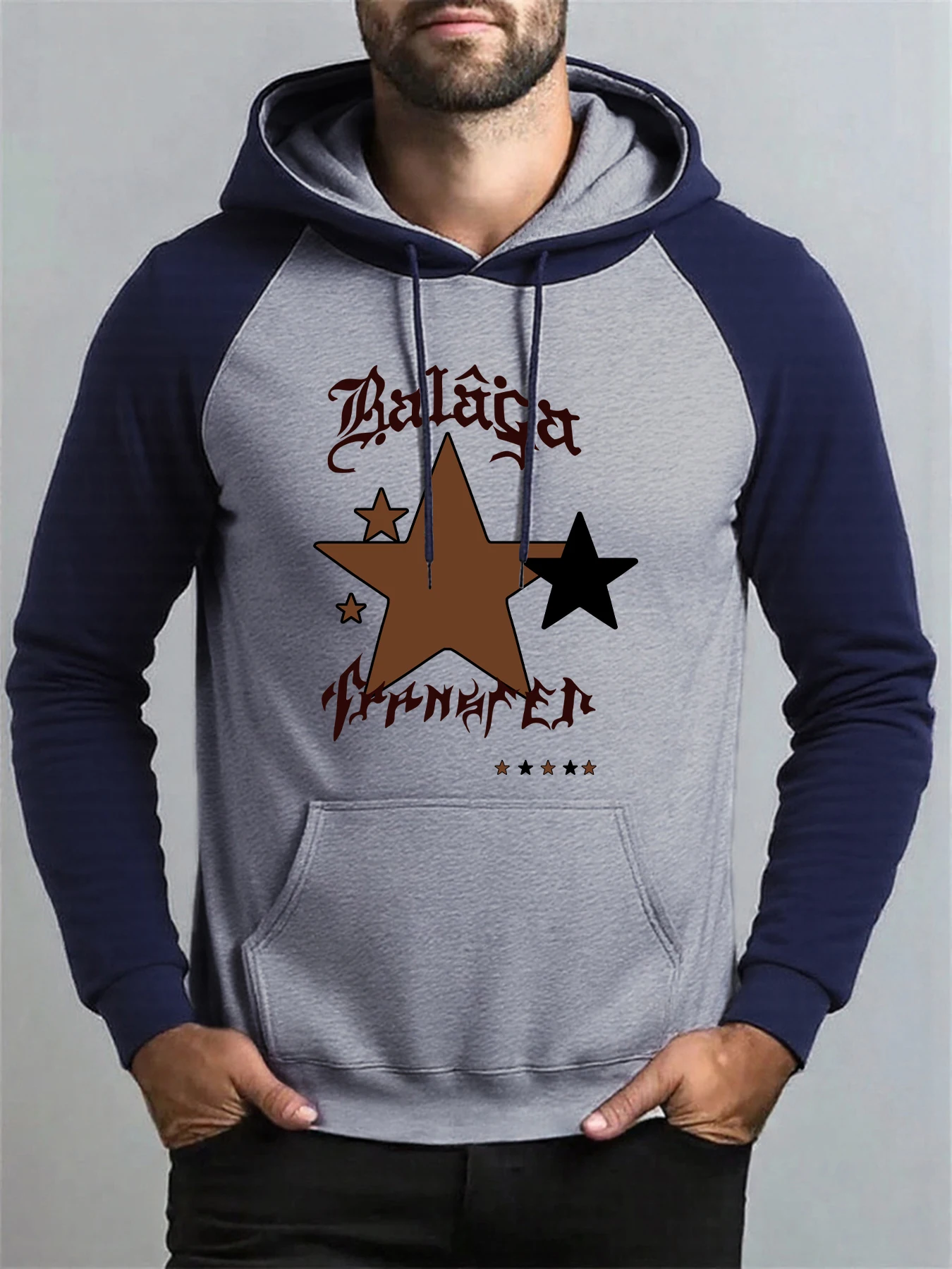 

Star Creative Letter Printing Raglan Hoodies Male Autumn Y2K Soft Hoody Fleece Hip Hop Pullover Pocket Loose Streetwear
