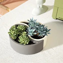 Boowan Nicole 1pc Concrete Flower Pot Silicone Mold DIY Yin Yang Candle Jar Mold Handmade Cement Garden Pots and Planters Mould