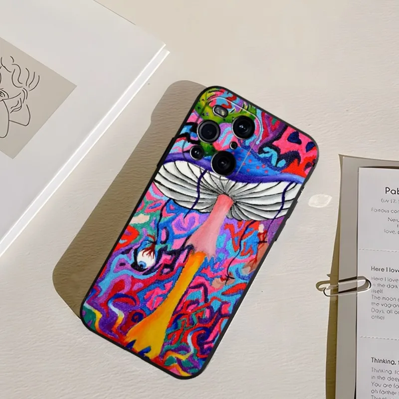 Trippy Psychedelic Mushrooms Phone Case For OPPO Find X3Pro X5Pro X3Neo RENO6 7 ProPlus A16 A54 A57 K9 A72 A74 A93 A94 Black