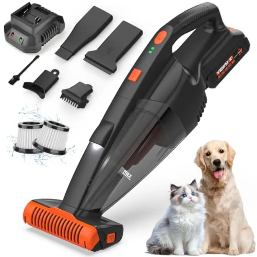

Pet Hair Vacuum Handheld Vacuum Cordless Rechargeable with LED 10000Pa Suction 20V Lightweight Portable Hand Vacuum with Multi-