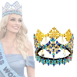 02222 Global High Grade Full Tiara Dangle Pendant Crystal Rhinestone Hand Made  Hair Jewelry Miss World Pageant Crowns