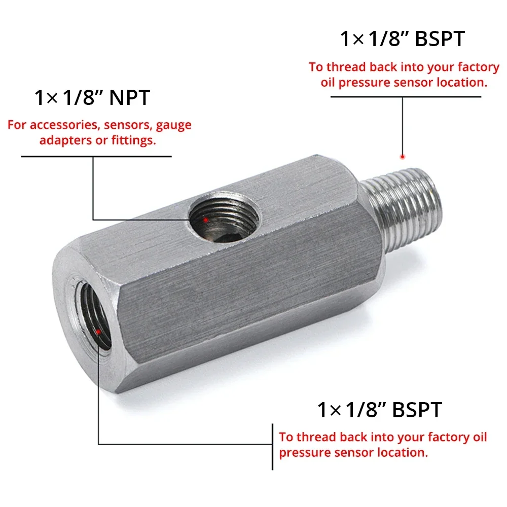 1Pc Stainless Steel 1/8'' Oil Pressure Sensor Transmitter Tee Adapter 1/NPT Gauge T-Piece Car Accessories VR-OGA02 Interior Part