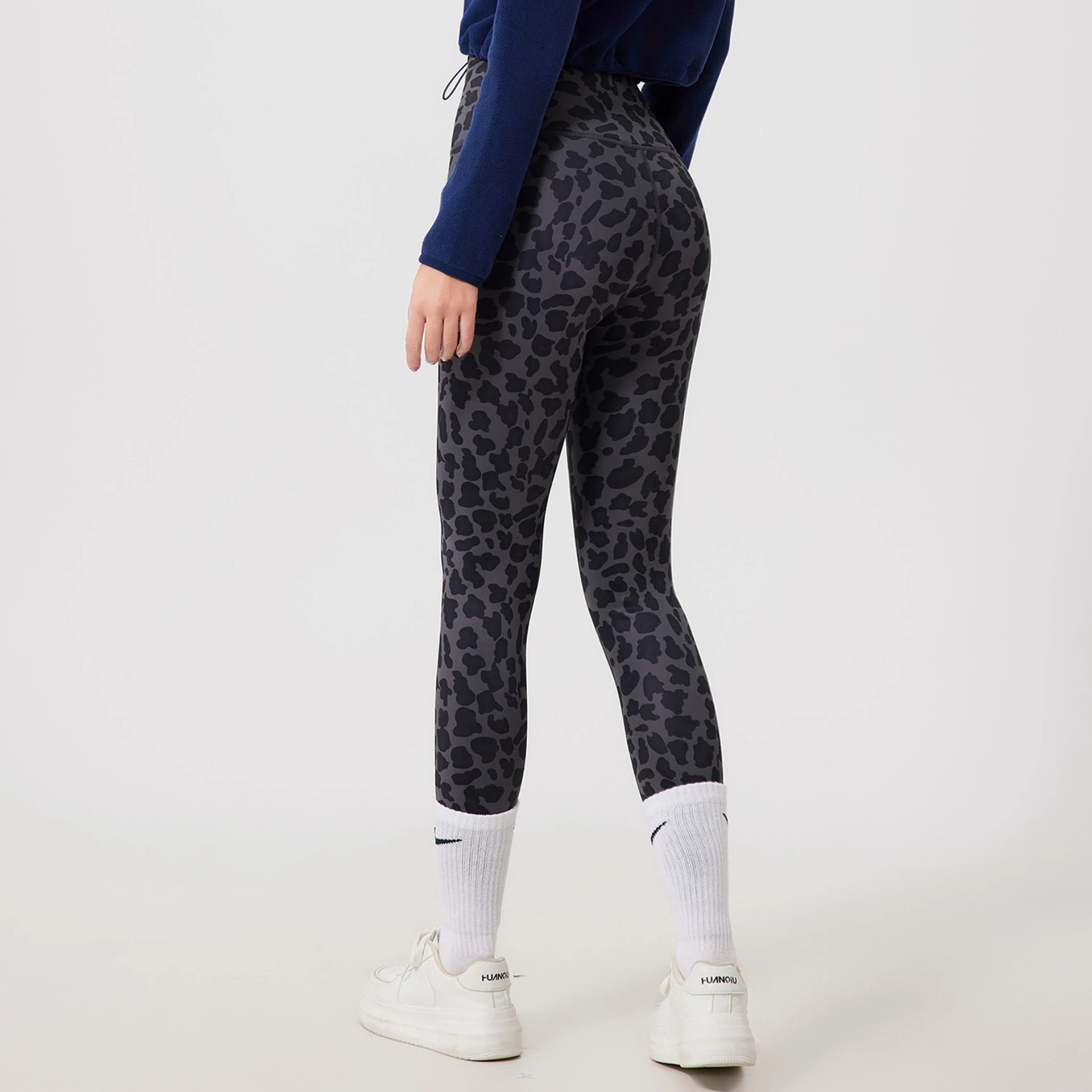 Mallas deportivas con estampado de leopardo para mujer, pantalones cálidos de Yoga de cintura alta, pantalones para correr y levantamiento de cadera, mallas elásticas para gimnasio al aire libre y Fitness