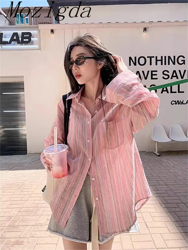 Lazy Oaf Spring Striped Women Shirt Korean Fashion Striped Wild Office Oversized Women Blouse Vintage Elegant Ladies Tops