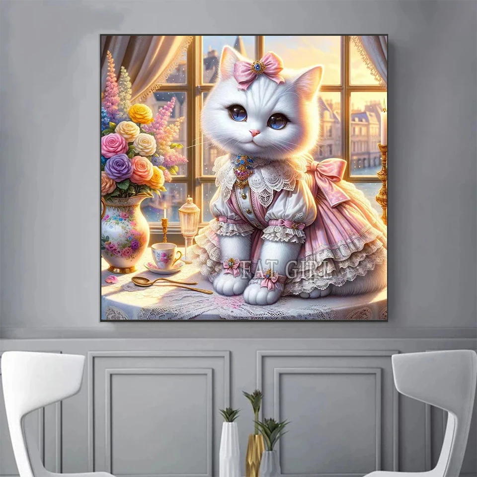 Full Square Round 5d DIY Diamond Painting Window Cat Cross Stitch Kits Embroidery Mosaic Animal Flower Rhinestone Home Decor B23