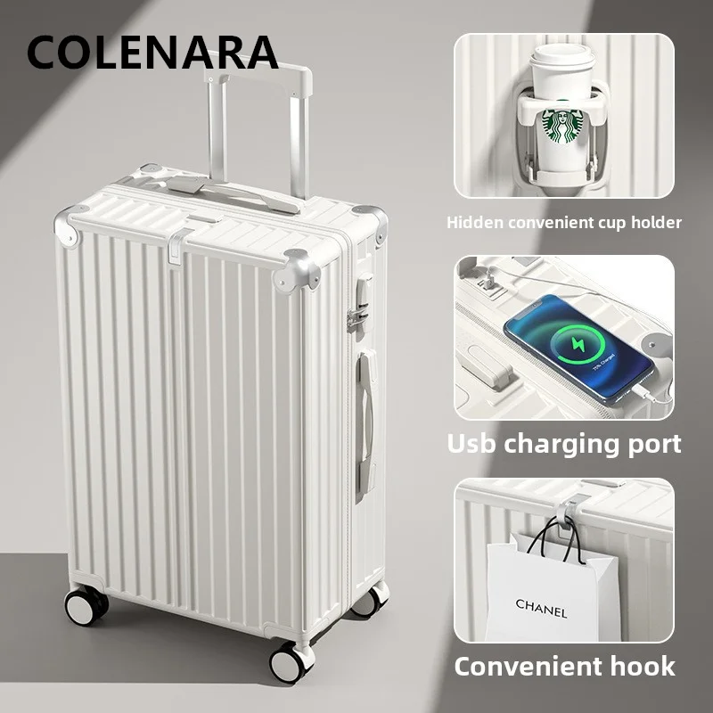 

COLENARA USB Charging Suitcase 20"22"24"26 Inch Large Capacity Trolley Case PC Boarding Box Multifunctional Rolling Luggage