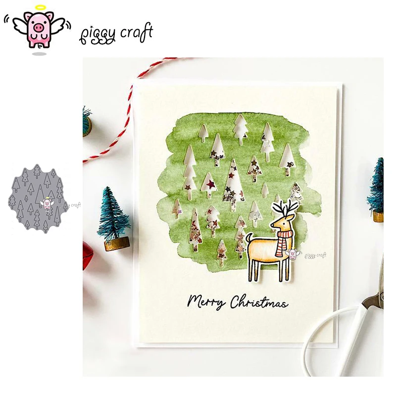 Piggy Craft metal cutting dies cut die mold Christmas tree background Scrapbook paper craft knife mould blade punch stencils die