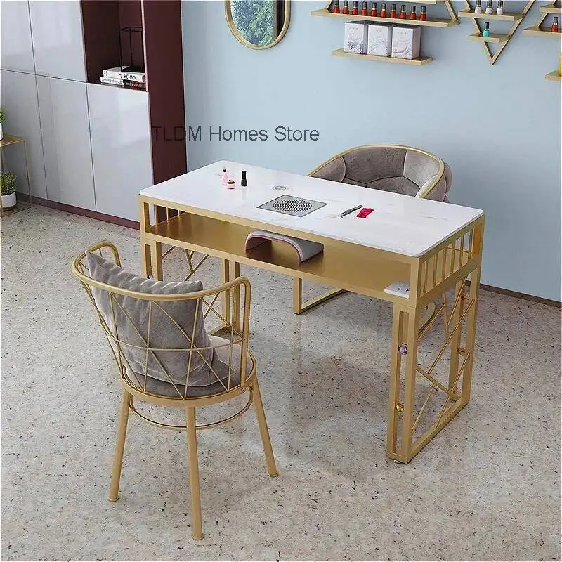 Nordic Luxury Marble Nail Tables with Vacuum Cleaner Socket Fashionable Square Nail Tables Reception Desks Salon Furniture FYMT