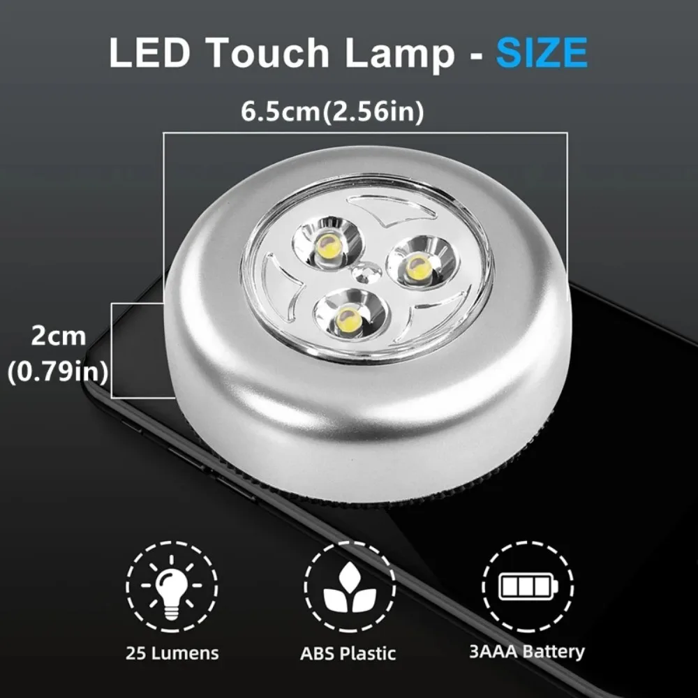 1-5Pcs 3 LED Night Light Touch Control Under Cabinet Light Wireless Wall Lamp Touch Switch Bedside Lamp Battery Powered Bedroom