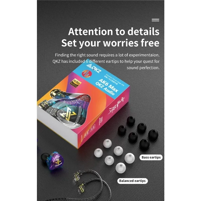 

QKZ AK6 Max 3.5mm Wired Headphones Dynamic Music Earphone Detachable Headphone Cable Ear Hook Headset In-line Control with Mic
