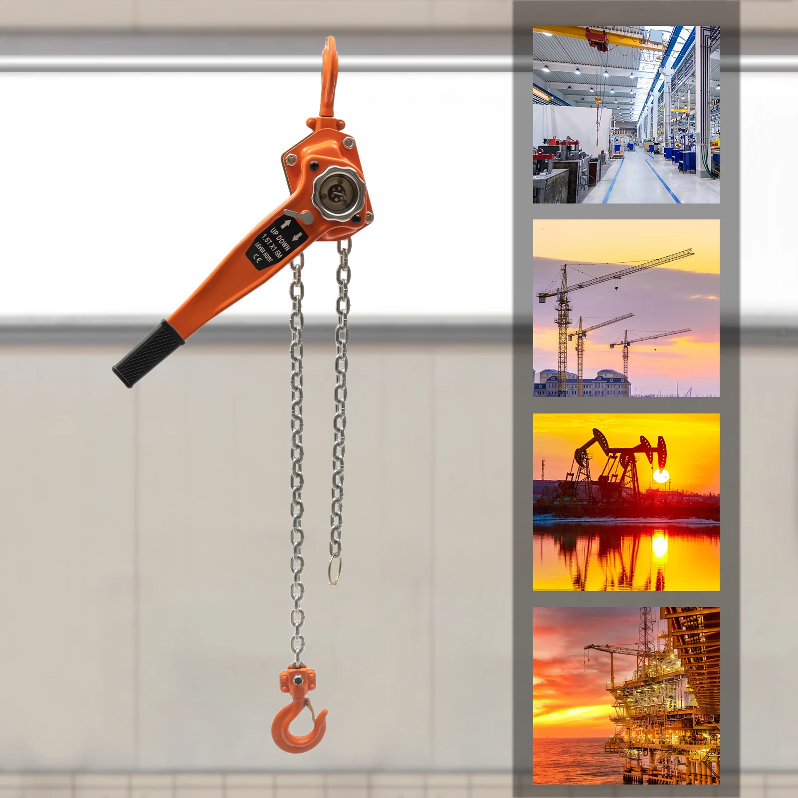 1.5 Ton Manual Chain Hoist Puller Block w/ 2 Hooks 20 Feet Lift Orange Lift Tool